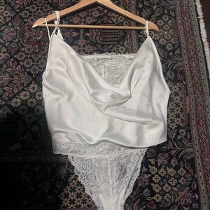 Free People White Satin and Lace Chemise